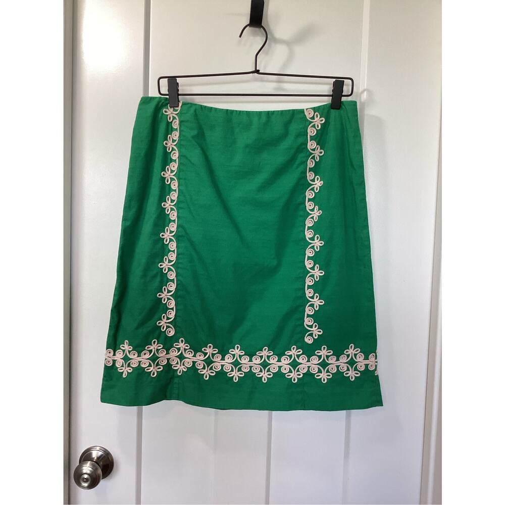Boden Women's Seville 100% Cotton Floral Embroidered Pencil Skirt Green Size 8